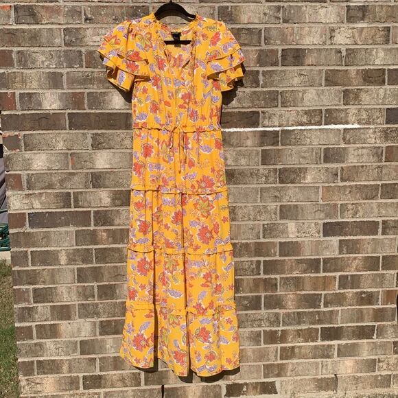 Take 50% OFF- Kate and Lily Floral Yellow Maxi Dress, Size-6 - Picture 1 of 10